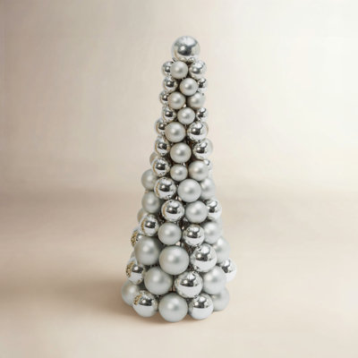 Silver Ornament Cone Tabletop Tree