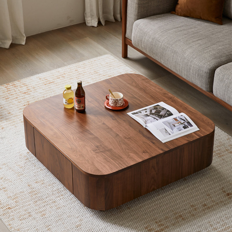 Modern minimalist square solid wood coffee table