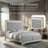 King-Size Bed Frame, Silver Platform Bed With Color-Changing LED Lights, Studded Quilted Headboard, Modern Minimalist Style-479627981