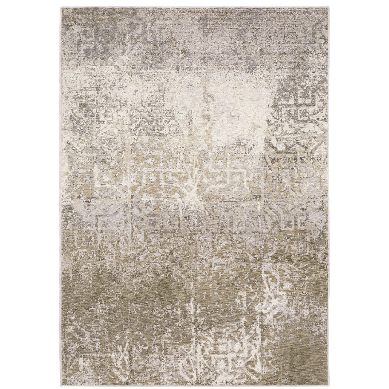 Tapis abstrait ivoire / gris Gwern, Rectangle 7 pi 10 po x 10 pi 10 po