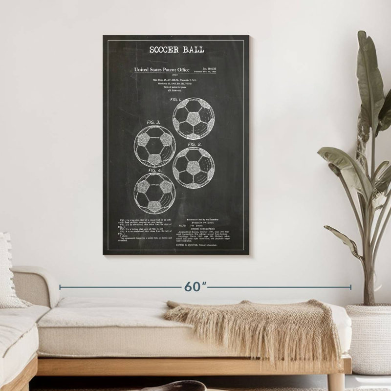 Ballon de soccer, brevet BW sur toile, H 30 po x l 45 po x P 1,25 po