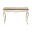 Console en bois à volutes blanches sculptées avec plateau en bois brun