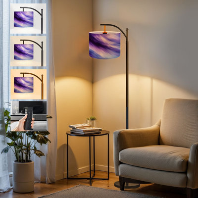  Arc Floor Lamp Ink brushstrokes Tall Modern Standing Lamp LED Adjustable Linen Lampshade 3 Color Temperatures