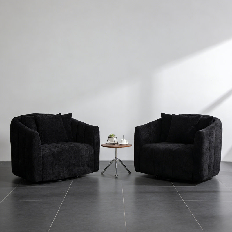 Fauteuil demi-tonneau pivotant de 39 po, fauteuil de lecture rembourré avec coussins (ensemble de 2), Noir