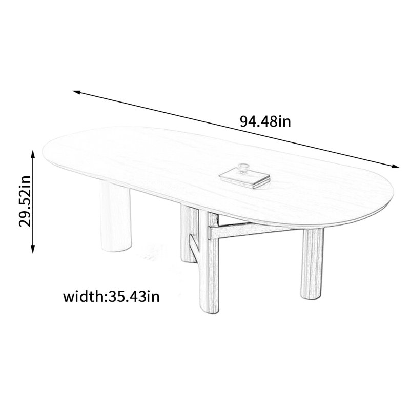 Table ovale crème de style roche crème, H 29,52 po x L 94,48 po x l 35,43 po