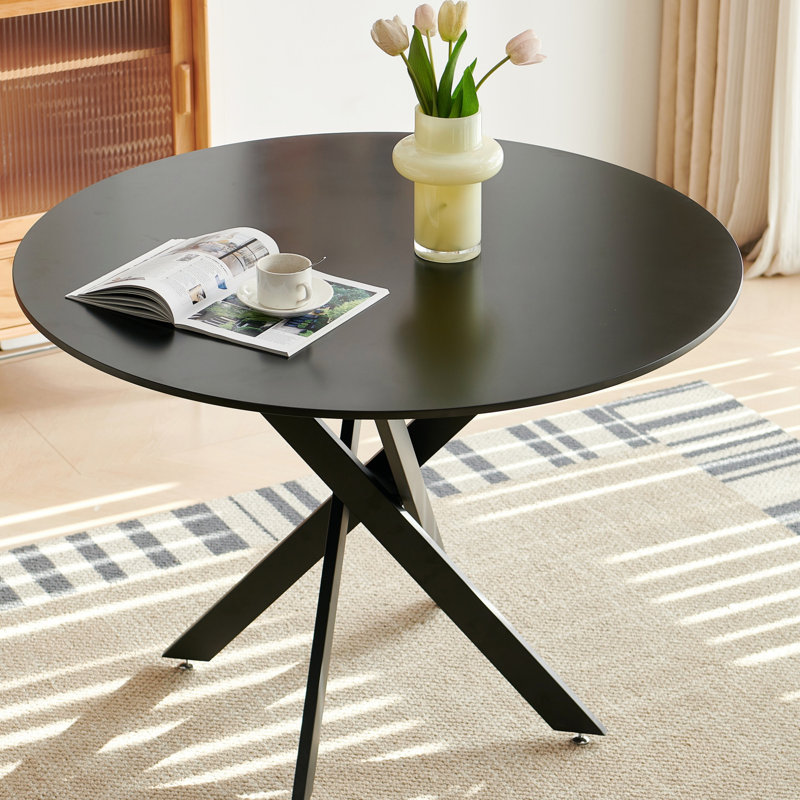 Table de salle à manger 42,1 "Mid-Century pour 4 à 6 personnes avec plateau rond en MDF, table de salle à manger à piédestal, table basse de loisir, pieds croisés