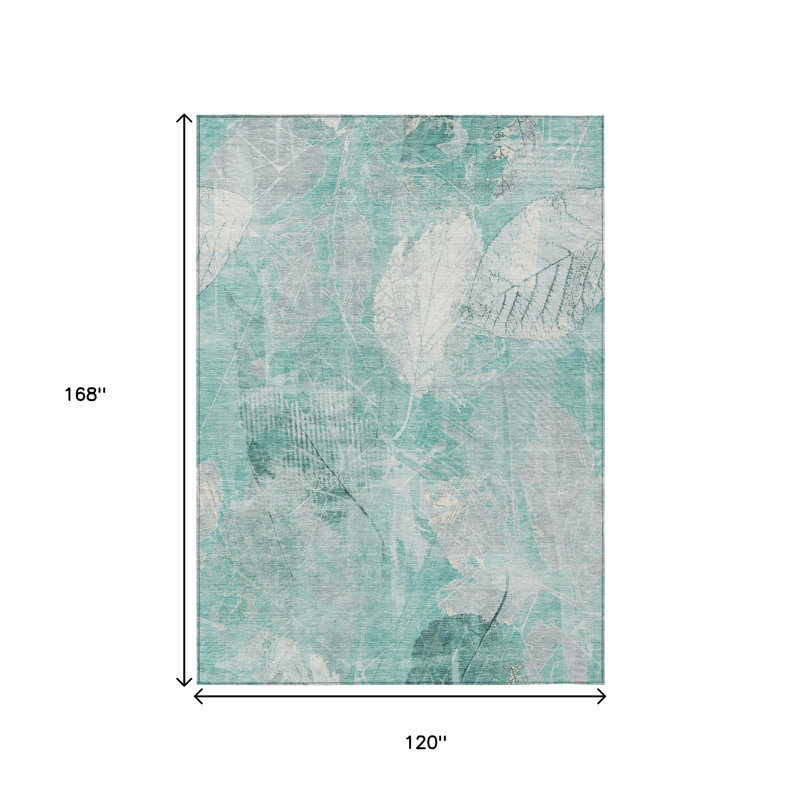 Tapis extérieur lavable floral bleu sarcelle et ivoire 10 pi x 14 pi