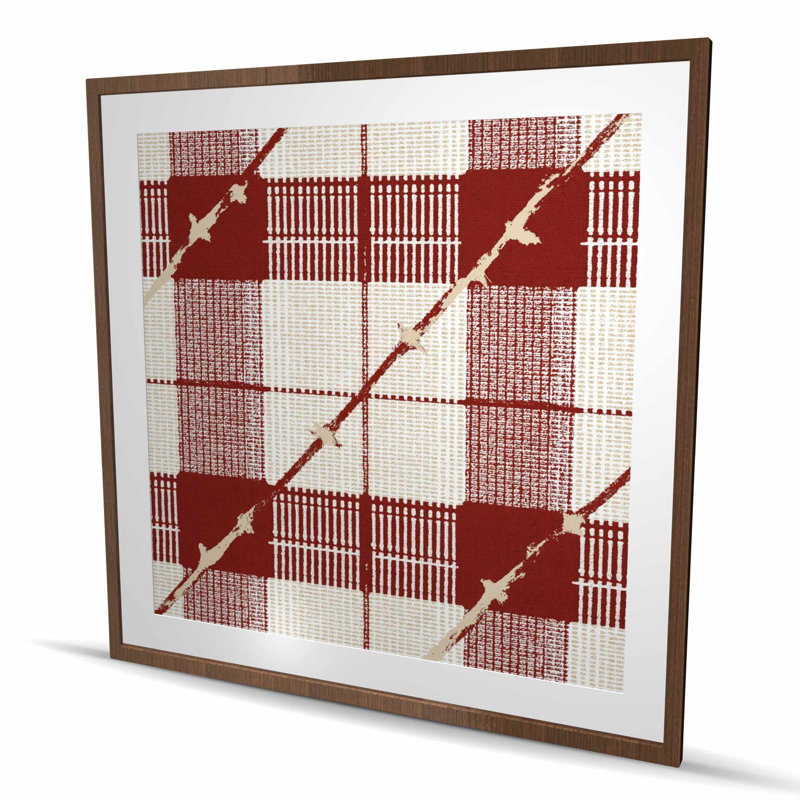 Red Square Pattern - Blue Framed Matted Print for Home Decor