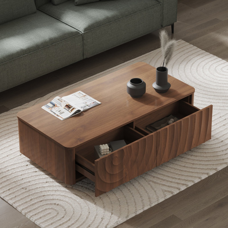 Table basse rectangulaire de 47,2 × 23,6 × 14,2 cm avec 2 tiroirs de rangement, texture ondulée, pour salon
