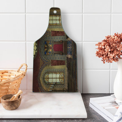 Ambesonne Gothic Tempered Glass Cutting Board Medieval Palace Brown Ruby