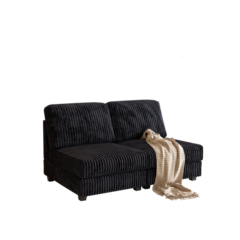 Canapé à deux places en velours côtelé doux pour un confort ultime et une élégance de salon moderne., Black