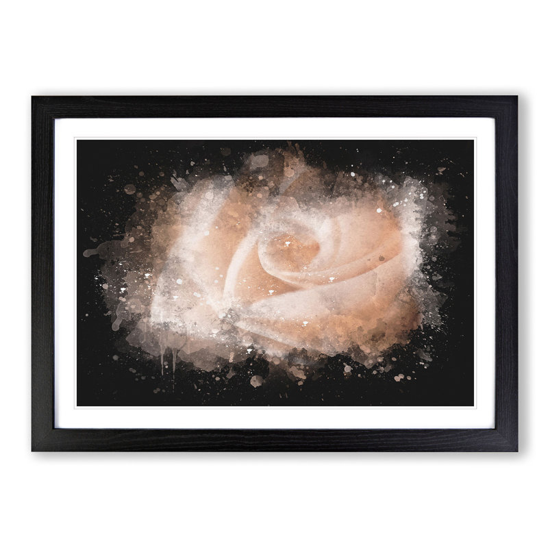 Light Pink Rose Paint Splash - Picture Frame Graphic Art, Black Framed, 24cm H x 33cm W x 2cm D