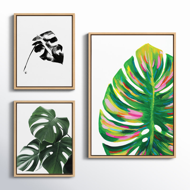 EV Monstera, 582 Monstera and Monstera Leaves by Jessi Raulet of Ettavee Framed Canvas Wall Art Set