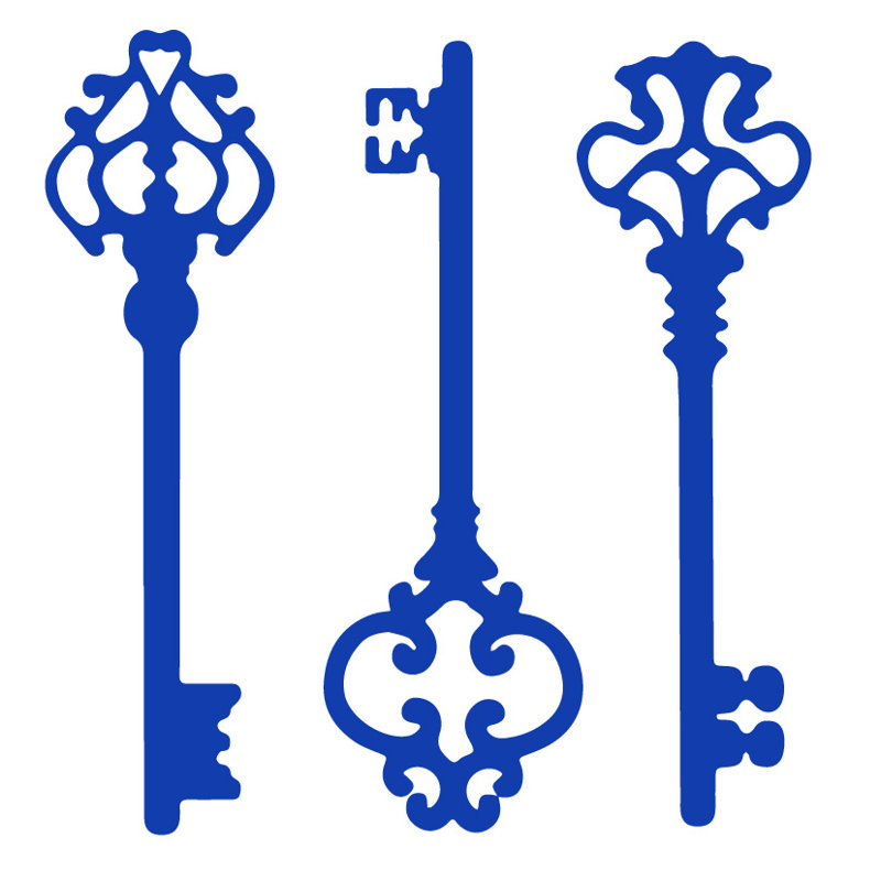 Décalcomanie murale clés squelettes, H 45 po x l 46 po x P 0,01 po, Bleu foncé