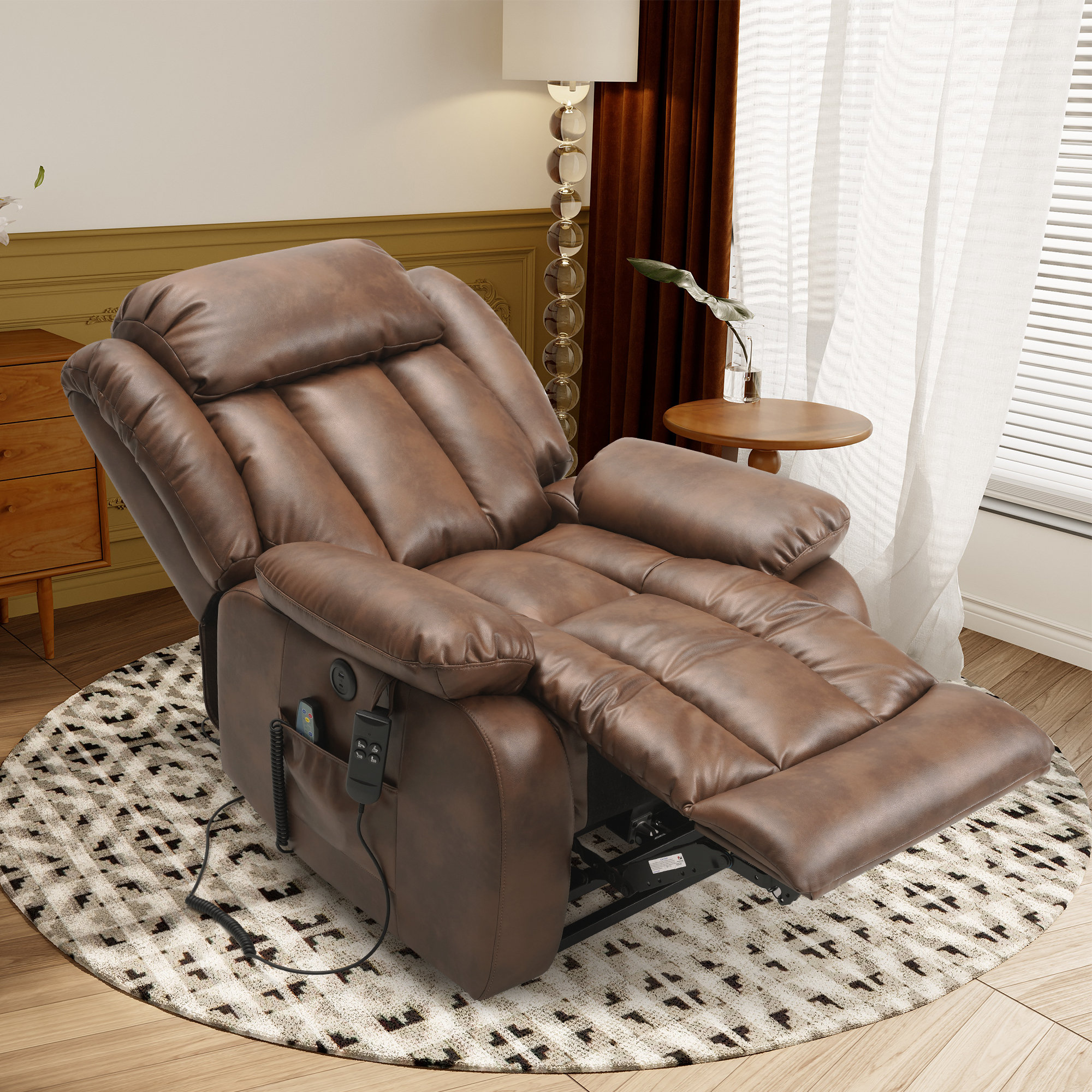 Latitude Run® Large Real Leather Lift Recliner Chair With Dual Okin Motor,  Oversized Wide Recliners For Living Room, Power Recliners With Electric  Massage And Heated, Usb & Reviews