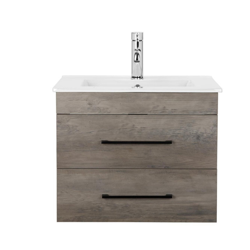 Meuble-lavabo mural avec lavabo en céramique, Gris, 24"