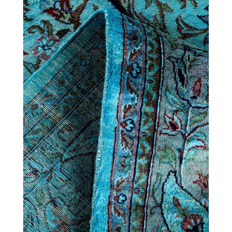 Tapis bleu noué à la main de conception unique Chimel