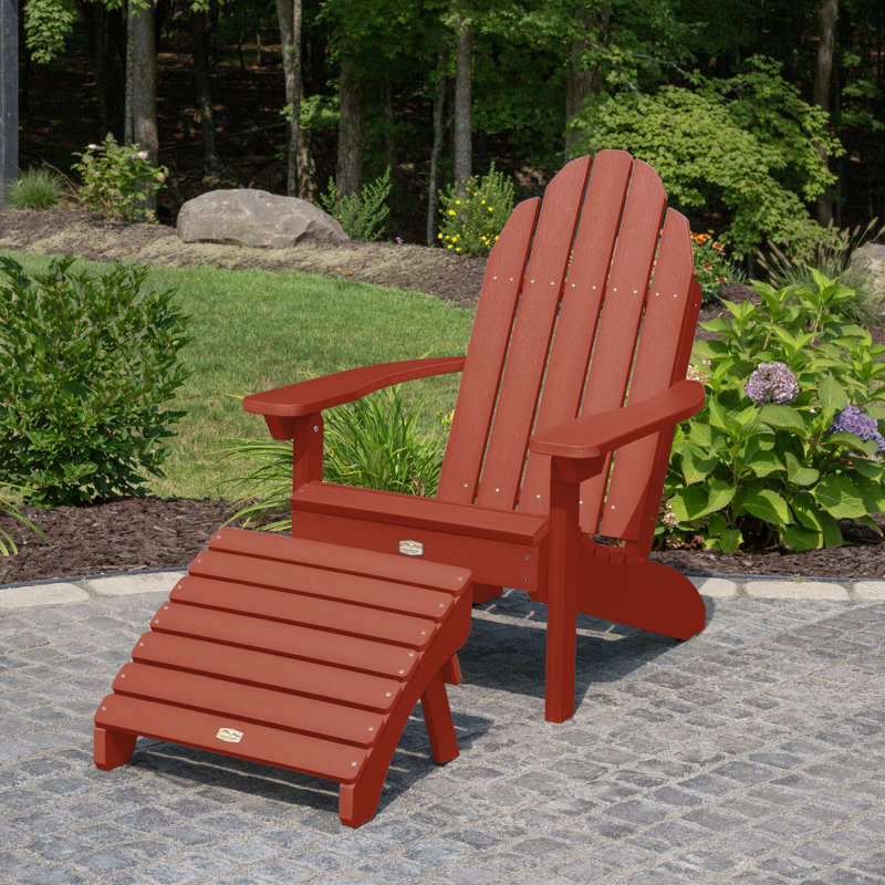 Chaise Adirondack en plastique avec repose-pieds Hinz, Rouge rustique