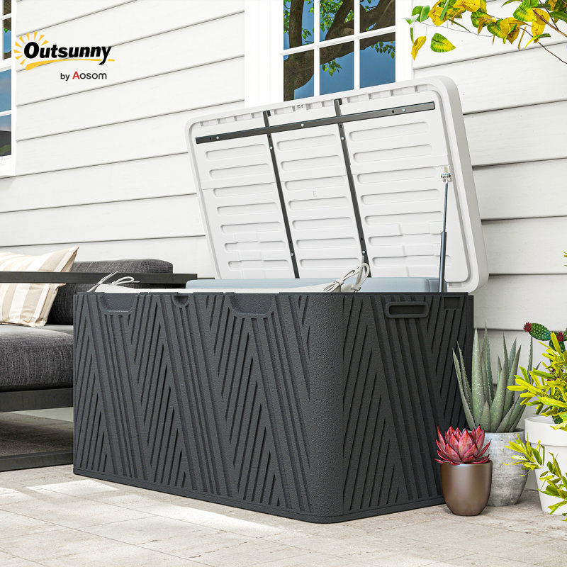 Boîte de rangement extérieure 100 gallons, coffre de terrasse imperméable et verrouillable