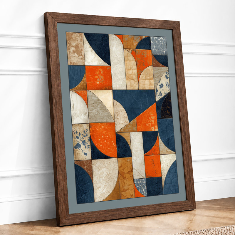 Geometric Tile Study Mid-Century - Framed Print, Walnut, A1 - 84.1 x 59.4 cm