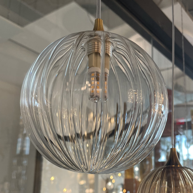 Vigne 3 globes ambre et verre transparent, Noir mat