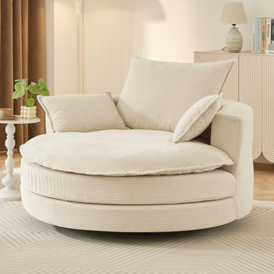 360° Swivel Sofa Chair Accent Barrel Chair 57.5"  Swivel Round Chair with Dual-layer Cushion Design and 3 Removable Pillows for Living Room, Bedroom, Office and Hotel, Beige