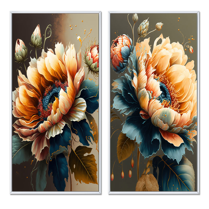 «Vibrant Sunflower», 2 pièces sur toile, Cadre blanc, H 20 po x l 24 po