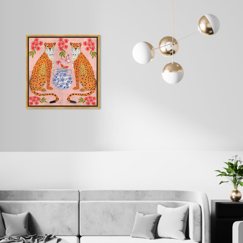 «Great Mother Cheetahs», impression sur toile, Toile avec cadre flottant, H 17,5 po x l 17,5 po, Doré