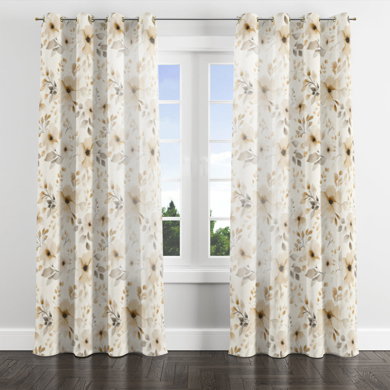 French Country Curtain panels - Beige Braddox Grommet Curtain - 1 Panel, Gold Grommets, 52" W x 90" L
