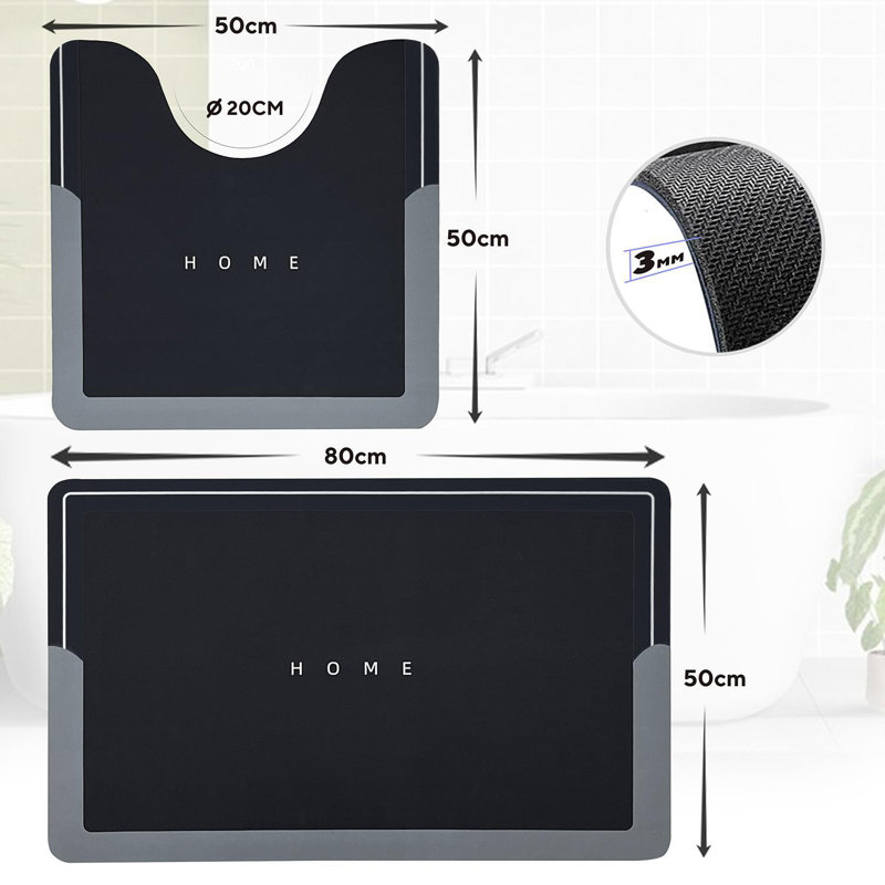 2 Piece set Rectangle Bath Mat, Black
