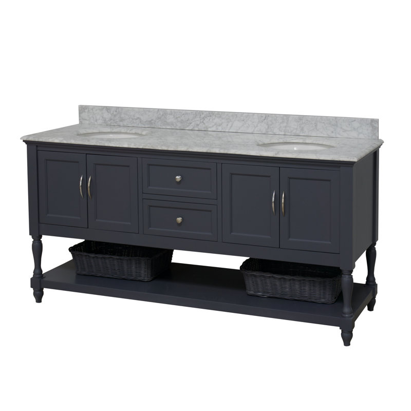 72'' Double Bathroom Vanity with Top, Carrara Marble, Marine Gray