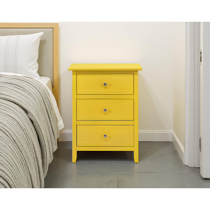 Lublin Yellow 3 Drawers Nightstand, Yellow