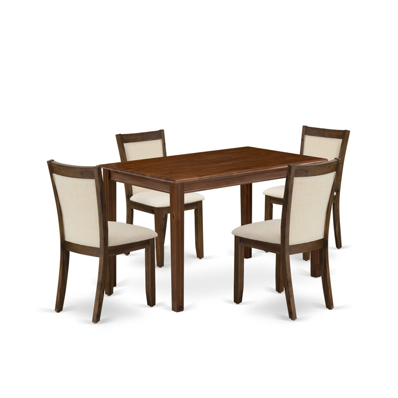 5 Piece Modern Dining Table Set Consist of a Rectangle Kitchen Table and 4 Upholstered Parson Chairs, Antique Walnut
