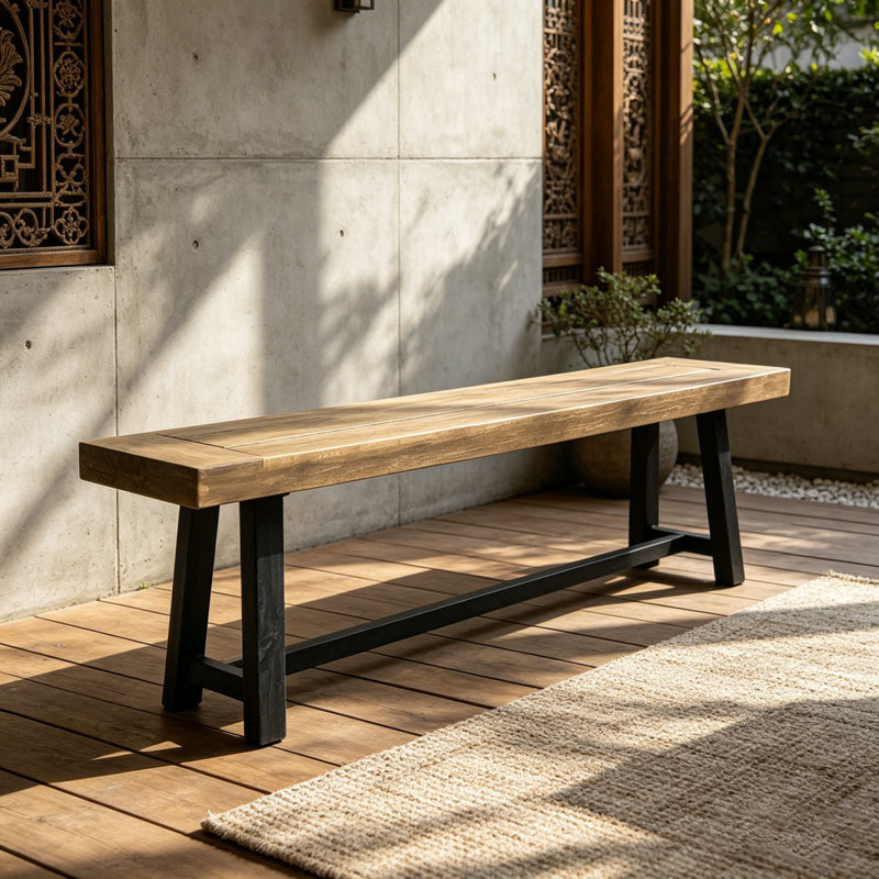 Banc d'extérieur en bois d'acacia, Gris + noir - 1 pièce