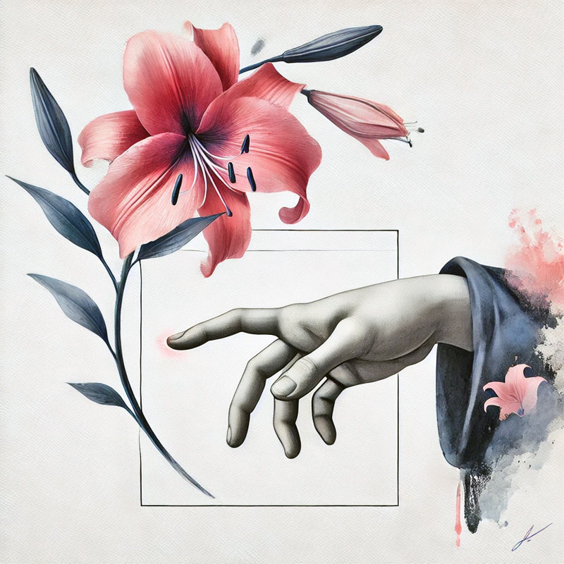 Touch of Grace: Lily-Inspired Hand Canvas Art, 12" H x 12" W x 1" D