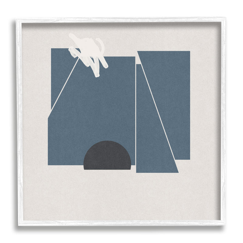 «Modern Shape Collage Minimal Blue», Giclée encadrée blanc bord de mer, H 17 po x l 17 po x P 1,5 po
