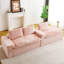 Canapé polyvalent en velours rose: chaise convertible à deux places et méridienne droite avec sièges face à face, permutable entre la forme en L et la forme droite-1059929039-1062220578