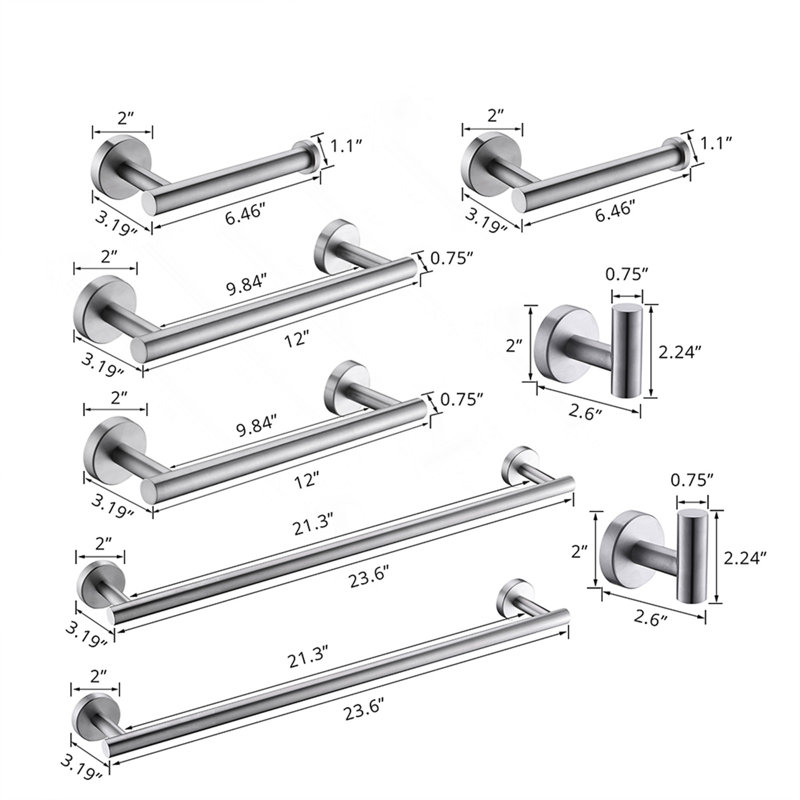 Ensemble d'accessoires de salle de bain en nickel brossé 8 pièces, ensemble de quincaillerie de salle de bain en acier inoxydable, ensemble de barre à serviettes de bain, porte-serviettes mural pour salle de bain.