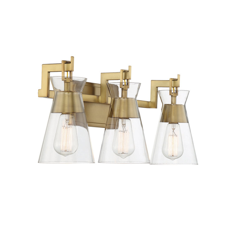 Kesia 3 Light Transparent Dimmable Vanity Light, Brass