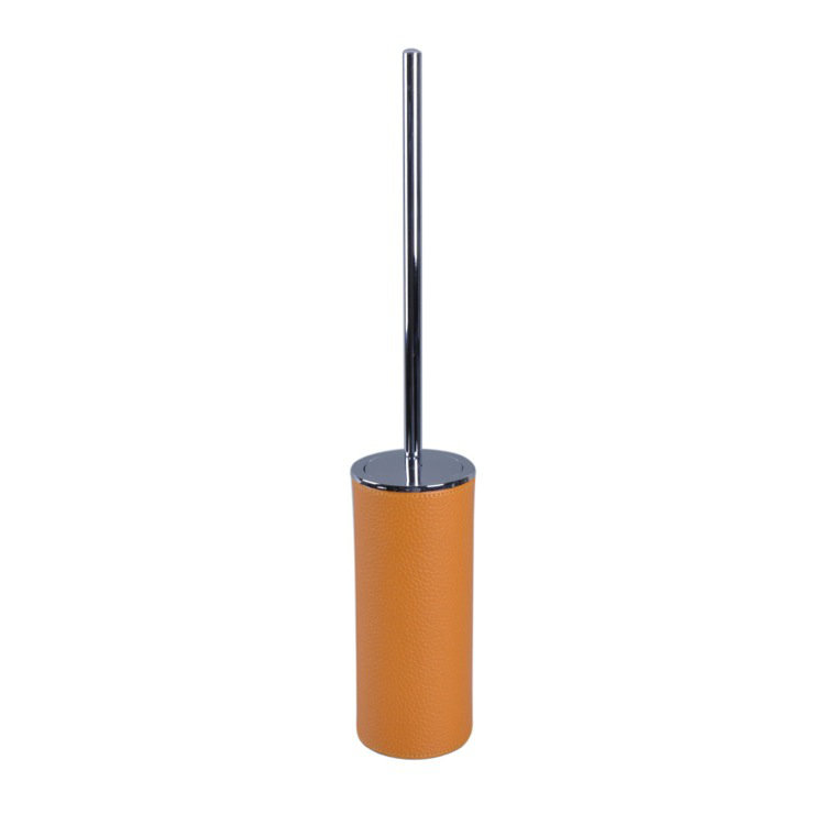 Orange Faux Leather and Steel Toilet Brush Holder