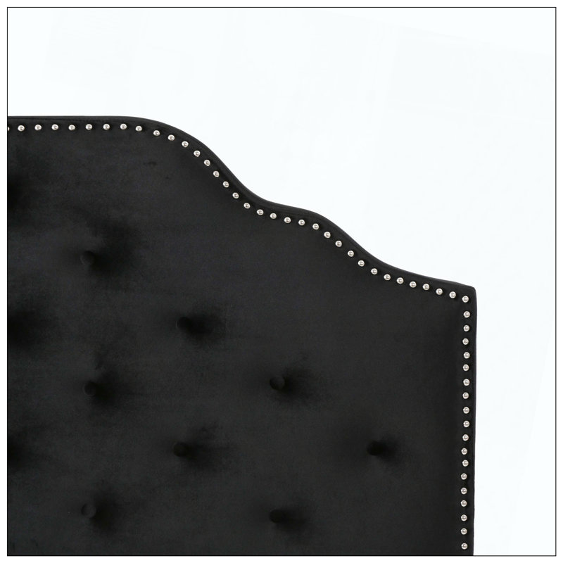 Tufted Upholstered Headboard With Solid Wood Durable Metal Legs Adjustable Height Nailhead Trim And Modern Button Tufted Fabric For Bedroom