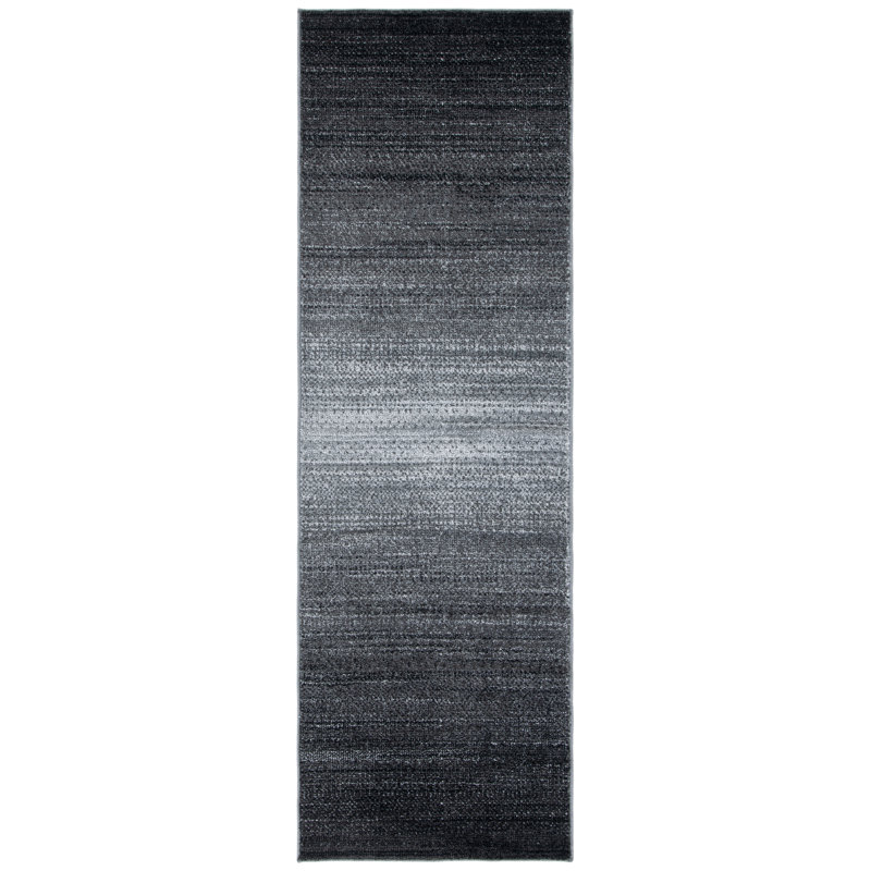 Tapis gris foncé / gris clair en polypropylène tissé à la machine Difranco, Tapis de couloir 2 pi 6 po x 12 pi