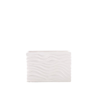 Vase en céramique large rectangulaire avec motif gaufré gaufré blanc