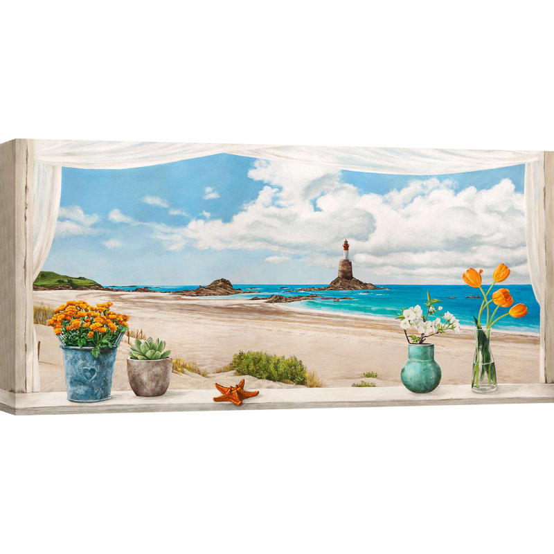 Window with a View to the Shore by Remy Dellal - Wrapped Canvas Art Prints, 50cm H x 100cm W x 4cm D