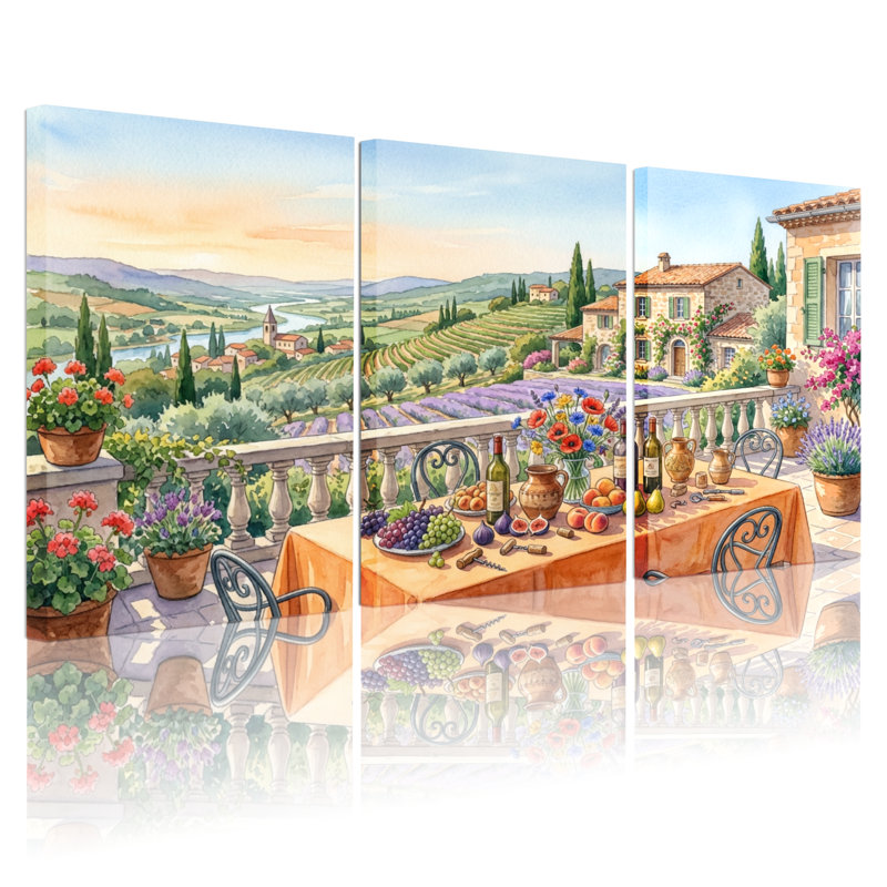 Paysage et nature Paysage méditerranéen avec table et fleurs, H 18 po x l 36 po