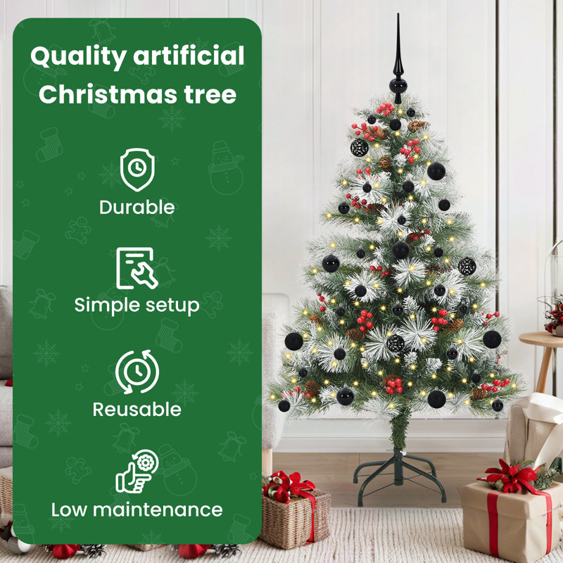 Artificial Christmas Tree 150 cm, Green/White/Black