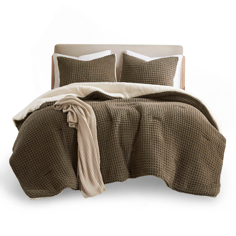 Ensemble d'édredon en chenille tricotée gaufrée, Édredon simple + 1 taie décorative