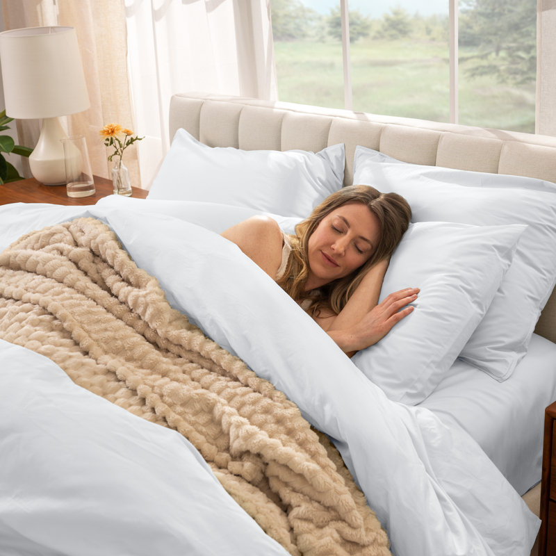 Modern & Contemporary Organic Cotton Machine Woven Duvet Cover, White, Twin/Twin XL Duvet Cover + 1 Standard Sham