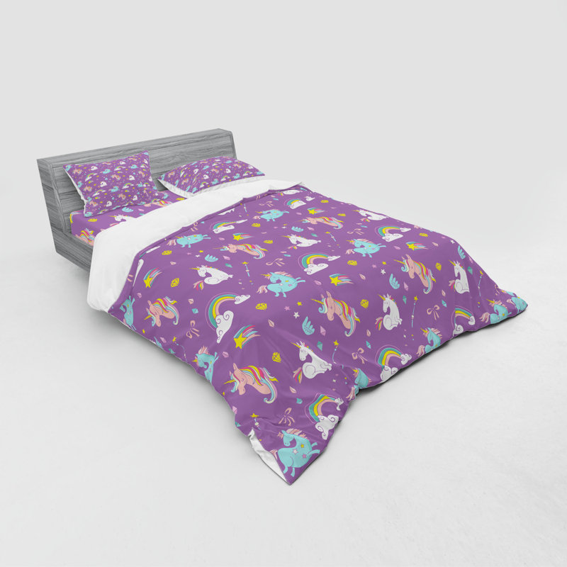 Ensemble de housse de couette moderne et contemporain en microfibre mauve / blanc