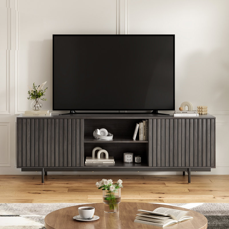 Rectangular TV Stand for TVs up to 75" with Open Shelf, Light Walnut